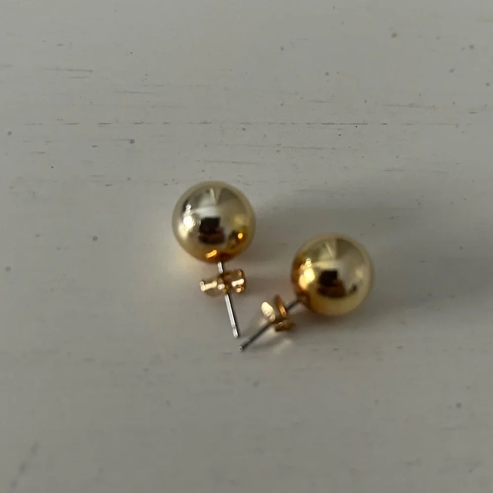 Bead Ball Stud Gold Tone Earrings